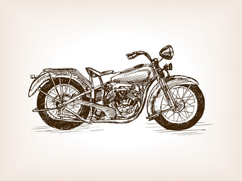 Retro Motorcycle Hand Drawn Sketch Vector