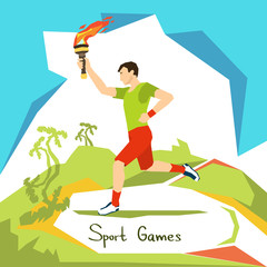 Fototapeta premium Runner With Fire Torch Sport Competition Start