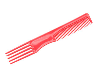 Red plastic comb isolated on white