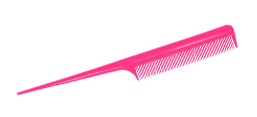 Pink plastic comb isolated on white