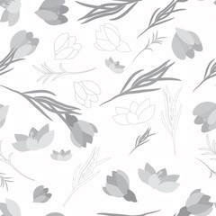 Seamless vector floral pattern with crocus flowers