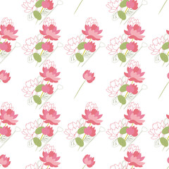 Seamless vector floral pattern with lotus flowers