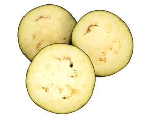 Eggplant slices isolated on white background.