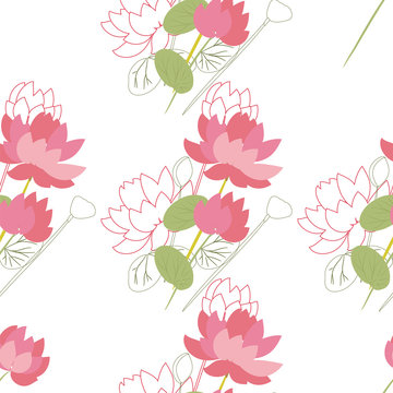 Seamless vector floral pattern with lotus flowers