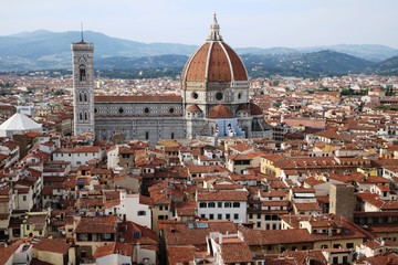 Fototapeta premium Cathedral Santa Maria and Giotto's Campanile view from Palazzo Vecchio, Florence Italy