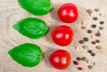 Tomatoes and basil. Close up.