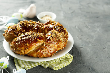 Sweet homemade bread with nuts and marmalade