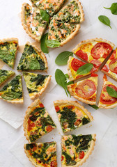 Four vegetables quiche top view.