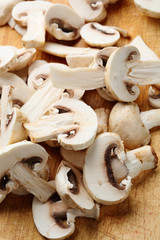 sliced raw mushrooms close-up
