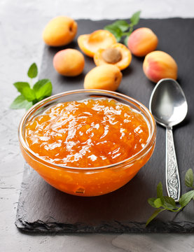 apricot jam in a glass bowl