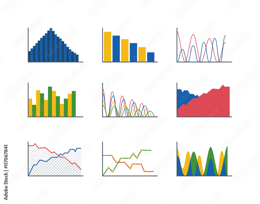 Poster business data graph analytics vector elements. bar pie charts diagrams and graphs flat icon. infogra