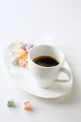Obraz na płótnie Canvas Cup of coffee and jelly dessert