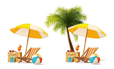 Vector travel and summer beach vacation relax icon - obrazy, fototapety, plakaty