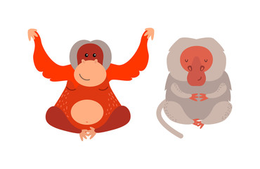 Fototapeta premium Cartoon monkey vector illustration. Monkey animal and jungle cartoon wild life. Monkey cute types cute primate isolated. Monkey zoo jumping chimpanzee mammal.