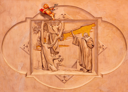 BRESCIA, ITALY - MAY 22, 2016: The fresco of Christ Calling Zacchaeus in church Chiesa di Cristo Re by Vittorio Trainini (1936)