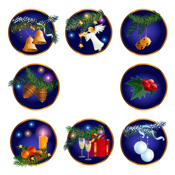 Set of vector illustration with pictures of a Christmas style. It can be used for greeting cards.