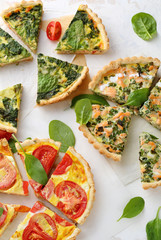 Summer quiches with vegetables and salmon