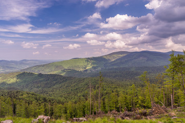Panorama of Beskid Zywiecki in Poland, Carpathian mountains
