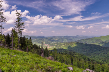 Fototapeta na wymiar Panorama of Beskid Zywiecki in Poland, Carpathian mountains
