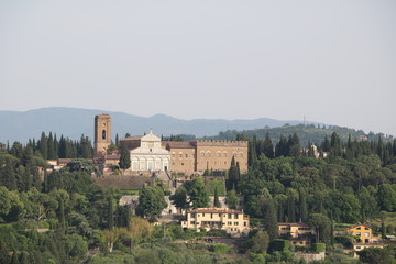 Fototapeta na wymiar View to Basilica San Miniato al Monte and Episcopal Palace from Palazzo Vecchio, Florence Italy