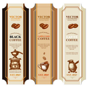 Coffee label design templates retro vintage vector