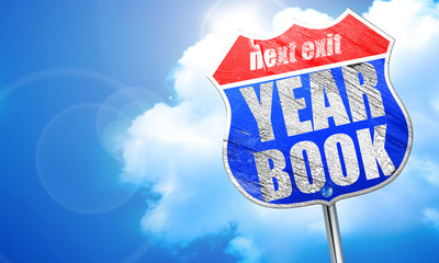 yearbook, 3D rendering, blue street sign