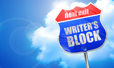 writer's block, 3D rendering, blue street sign