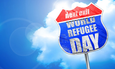 world refugee day, 3D rendering, blue street sign
