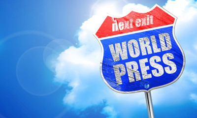 world press, 3D rendering, blue street sign