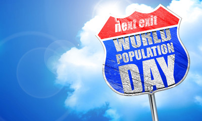 world population day, 3D rendering, blue street sign