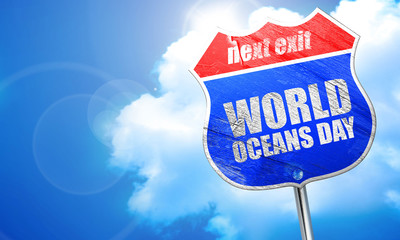 world oceans day, 3D rendering, blue street sign