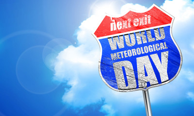 world meteorological day, 3D rendering, blue street sign