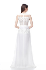 Beautiful fashion woman wear silk white long dress