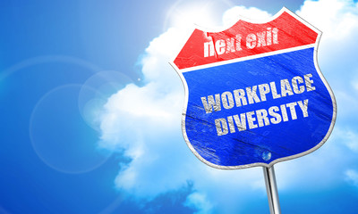 workplace diversity, 3D rendering, blue street sign