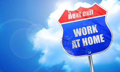 work at home, 3D rendering, blue street sign