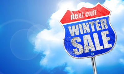 winter sale, 3D rendering, blue street sign