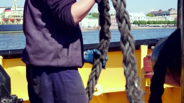 Marines tying ropes in Sea
