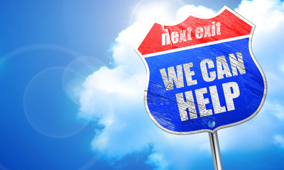 we can help, 3D rendering, blue street sign