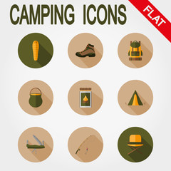 Hiking icons. Camping.