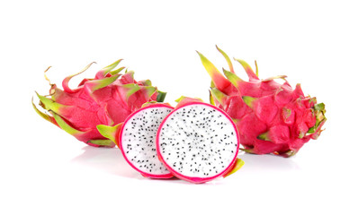Fresh dragon fruit on white background.