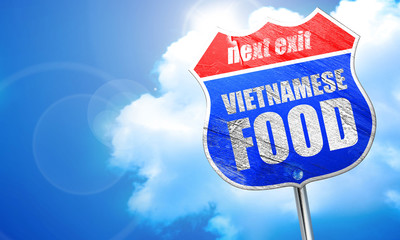 vietnamese food, 3D rendering, blue street sign