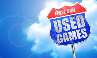 used games, 3D rendering, blue street sign
