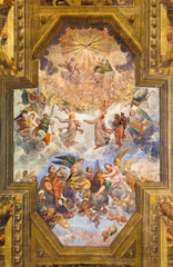 BRESCIA, ITALY - MAY 23, 2016: The ceiling fresco with Glory of St. Faustino and Giovita and...