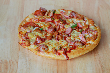 Pizza on the wood.