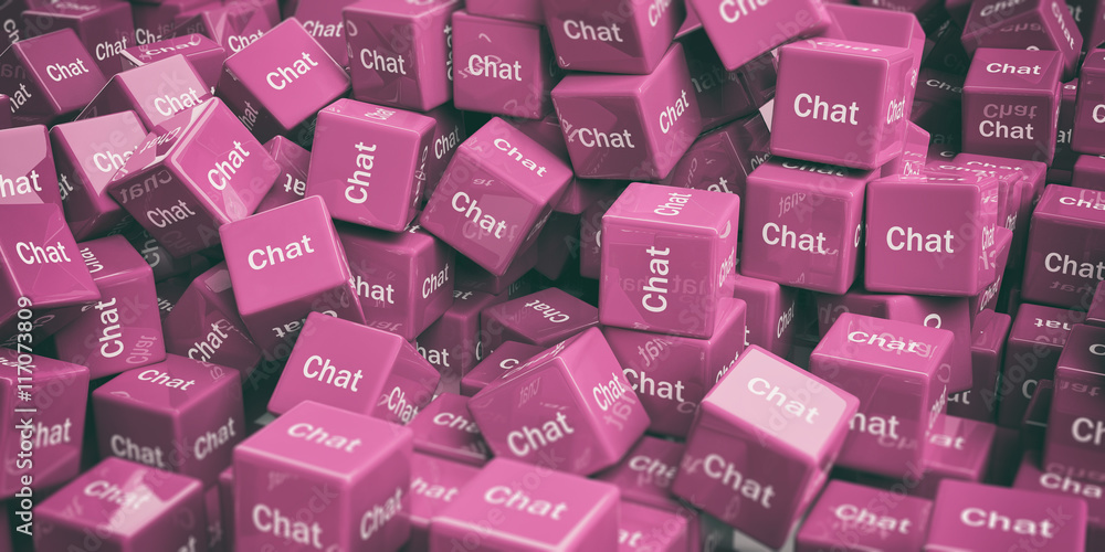 Poster 3d rendering cubes with word chat