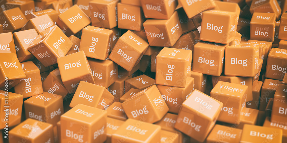 Poster 3d rendering word blog on cubes as background