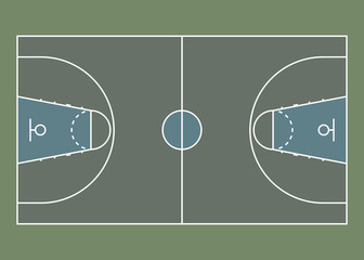 Basketball court / field - top view. Proper markings and proportions according standards. Vector illustration, eps 8.