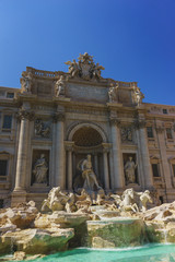The famous Baroque fountain in Rome -Fontana di Trevi. Popular attractions in the old town center.