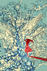 red woman in abstract graphic,illustration digital painting © grandfailure