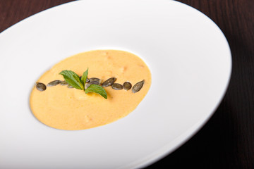 Pumpkin cream soup, top view